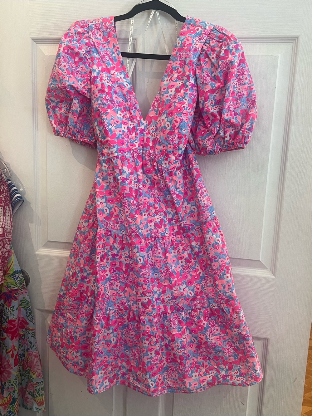 Lilly Pulitzer Pink & Blue Floral Tie-back Dress sz 12